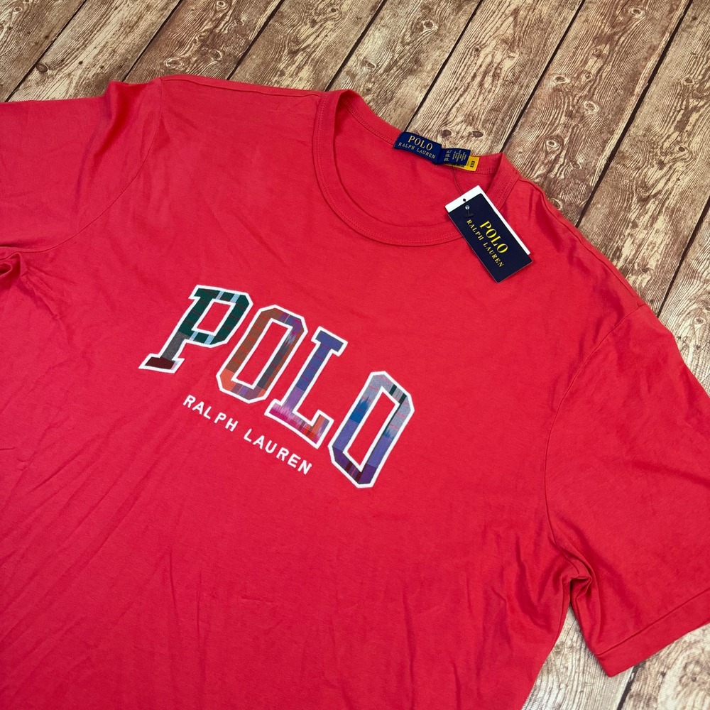 Polo Ralph Lauren Graphic T Shirt Mens Extra Large Tall Red Plaid Logo Tee NWT